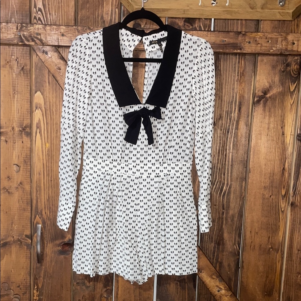 Maje Black and White Bow Print Top